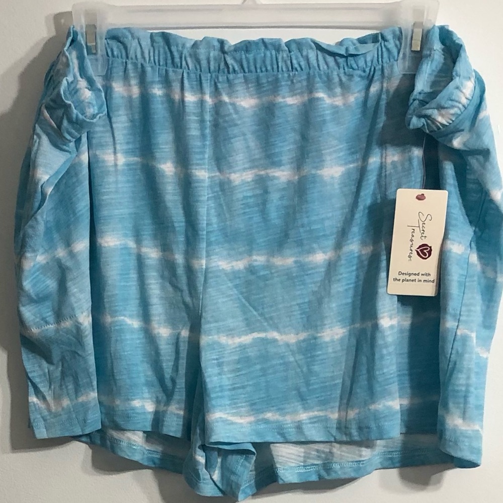 Short  pull on elastic waistband two side pockets lightweight blue for women 3X
